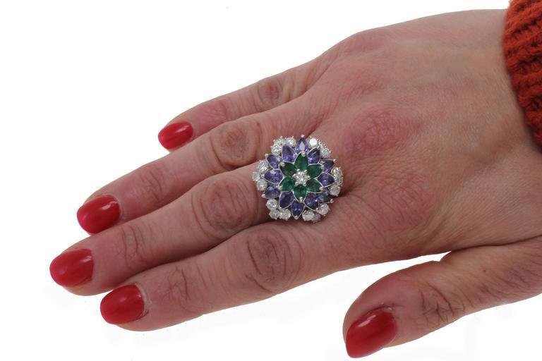 Emerald, Sapphire, Diamond & Gold Daisy Ring