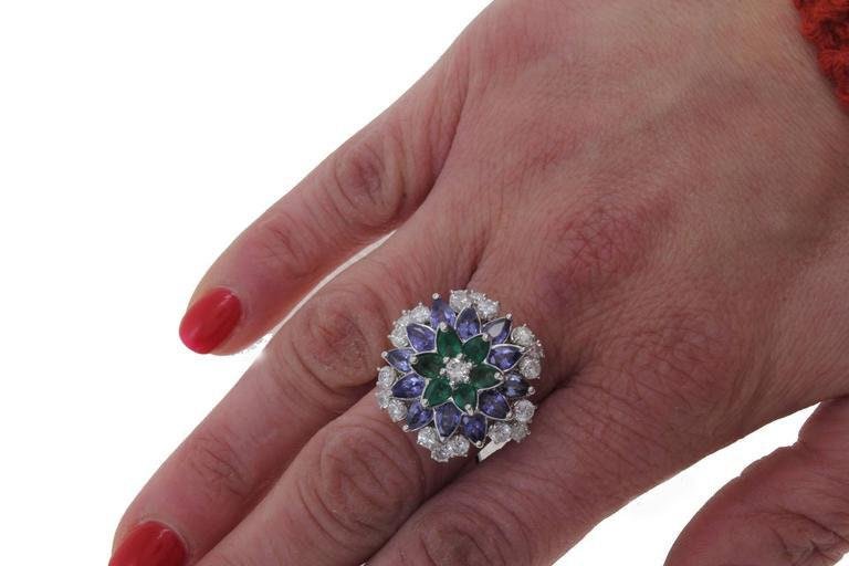 Emerald, Sapphire, Diamond & Gold Daisy Ring