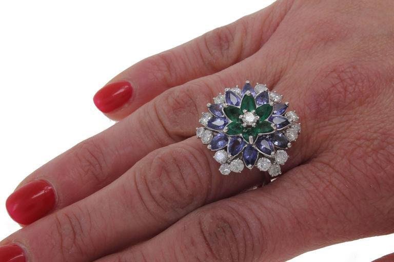 Emerald, Sapphire, Diamond & Gold Daisy Ring