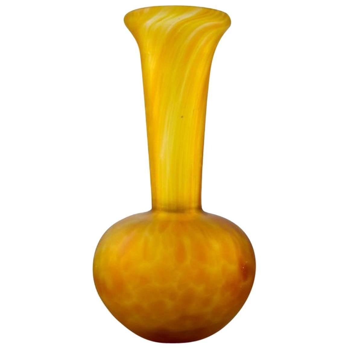 Emile Gallé Style Art Glass Vase in Yellow Shades, 20th Century