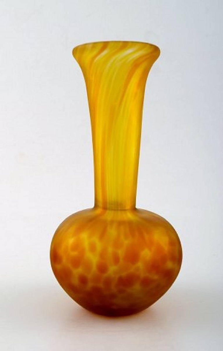 Emile Gallé Style Art Glass Vase in Yellow Shades, 20th Century