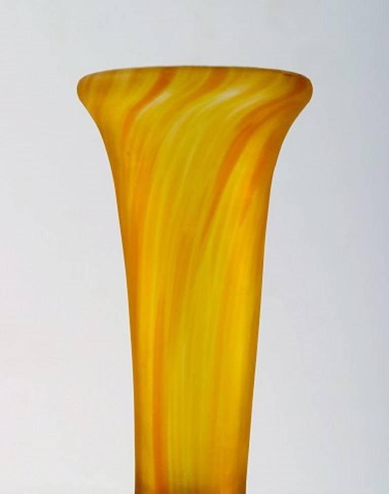 Emile Gallé Style Art Glass Vase in Yellow Shades, 20th Century