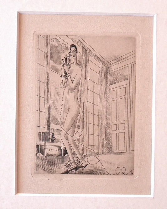 Emile Laboureur, Woman on the Phone, Etching, 1928