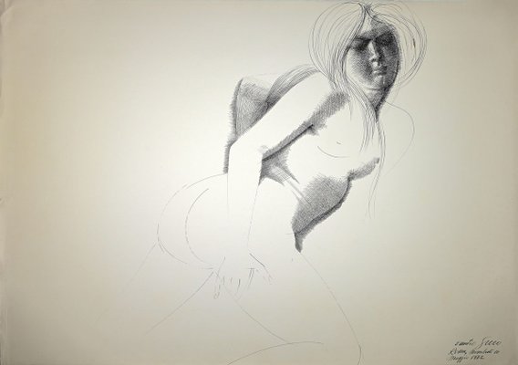 Emilio Greco, Nude, China Ink Drawing, 1972-ZCI-884265