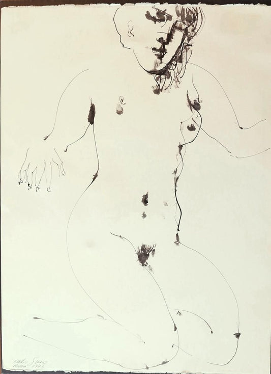 Emilio Greco - Nude - China Ink Drawing by Emilio Greco - 1973