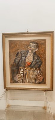 Emilio Notte, The Blind Player, 1970s, Oil on Canvas, Framed-QLH-1816650