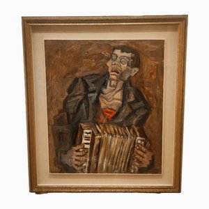 Emilio Notte, The Blind Player, 1970s, Oil on Canvas, Framed-QLH-1816650