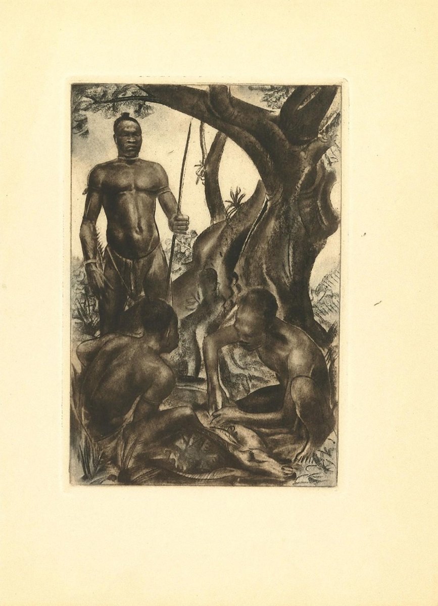 Emmanuel Gondouin, Africa, Hunters, Original Lithograph, 1930s