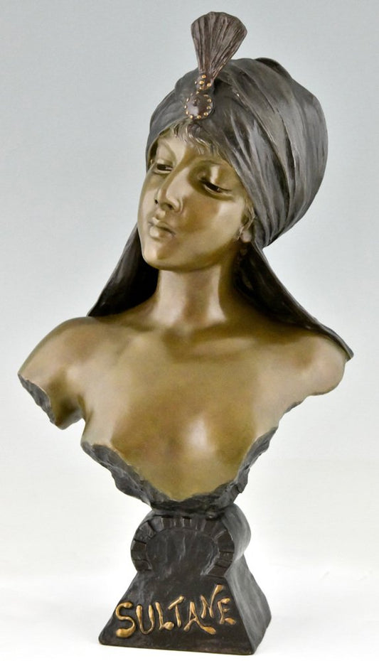 Emmanuel Villanis, Art Nouveau Bust of a Sultana, 1890, Metal