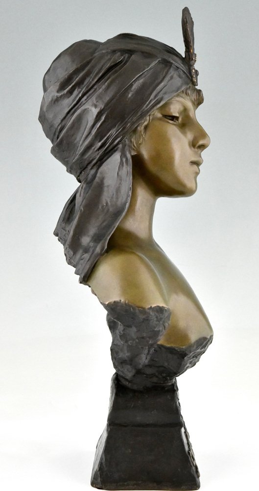 Emmanuel Villanis, Art Nouveau Bust of a Sultana, 1890, Metal