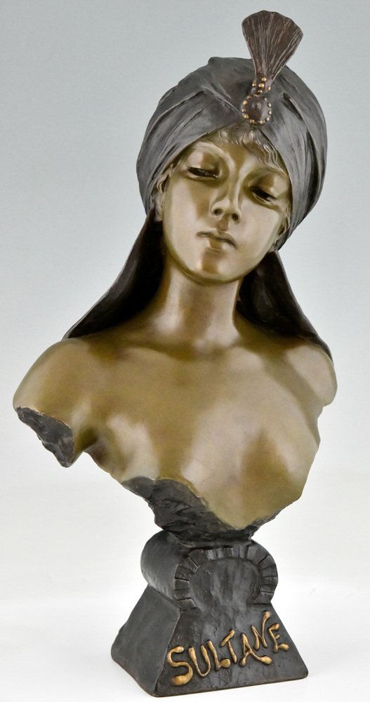 Emmanuel Villanis, Art Nouveau Bust of a Sultana, 1890, Metal