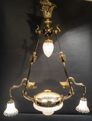 Empire 19th Century Crystal Golden Bronze and Brown Patinated Chandelier-UQL-1174706