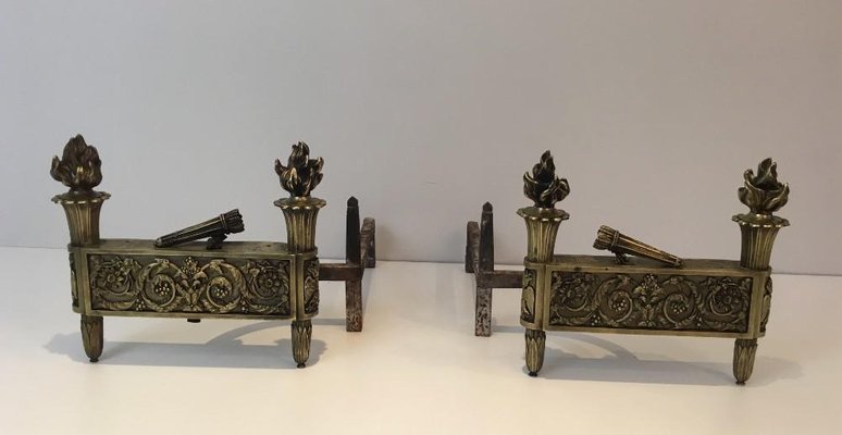 Empire Bronze Andirons, France, 1850s, Set of 2-BA-658575