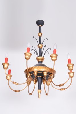 Empire Chandelier in Carved Pear, Steel & Gold Leaves, Austria, 1800s-WHY-1777985