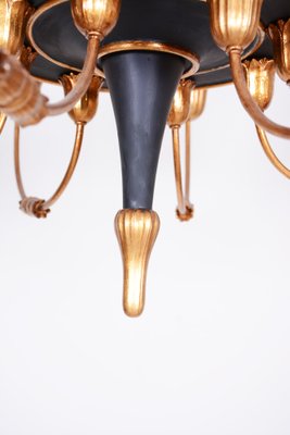 Empire Chandelier in Carved Pear, Steel & Gold Leaves, Austria, 1800s-WHY-1777985