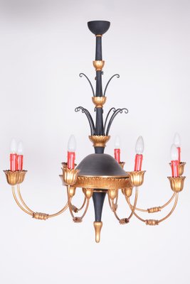 Empire Chandelier in Carved Pear, Steel & Gold Leaves, Austria, 1800s-WHY-1777985