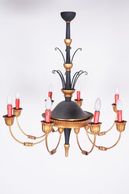 Empire Chandelier in Carved Pear, Steel & Gold Leaves, Austria, 1800s-WHY-1777985