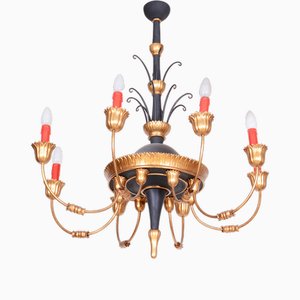 Empire Chandelier in Carved Pear, Steel & Gold Leaves, Austria, 1800s-WHY-1777985