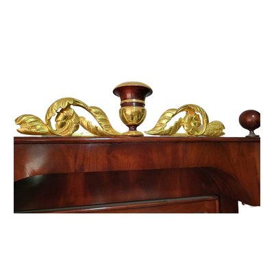 Empire French Mahogany Console Table with Marble Top and Mirror with Gilt Carved Wood and Vase on Top-TCS-1760198