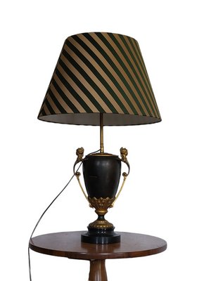 Empire Gilt Bronze and Lacquered Metal Table Lamps with Silk Shades, Set of 2-TCS-1354503