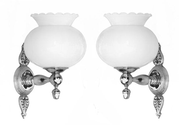 Empire Revival Wall Sconces in Opaline and Chrome, France, 1970, Set of 2-JUA-1752269