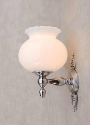 Empire Revival Wall Sconces in Opaline and Chrome, France, 1970, Set of 2-JUA-1752269