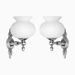 Empire Revival Wall Sconces in Opaline and Chrome, France, 1970, Set of 2-JUA-1752269