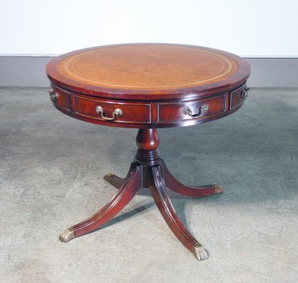 Empire Round Side Table in Wood with Leather Top-OJE-1793397