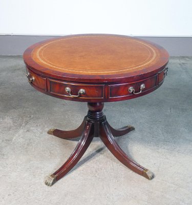 Empire Round Side Table in Wood with Leather Top-OJE-1793397