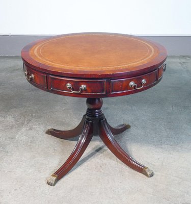 Empire Round Side Table in Wood with Leather Top-OJE-1793397