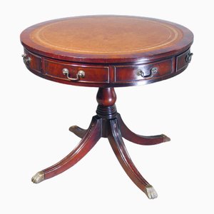 Empire Round Side Table in Wood with Leather Top-OJE-1793397