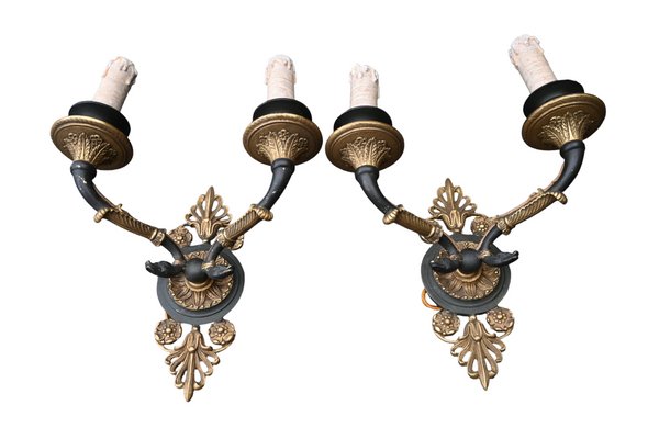 Empire Sconces in Gilt and Patinated Bronze, Set of 2-RIK-1772936