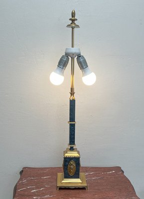 Empire Style Brass and Green Column Table Lamp, 1960s-WZZ-2024616