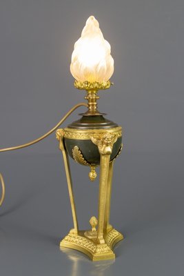 Empire Style Bronze and Flame Shaped Glass Shade Table Lamp, 1920s-KEG-901418