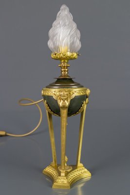 Empire Style Bronze and Flame Shaped Glass Shade Table Lamp, 1920s-KEG-901418