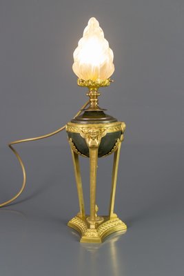 Empire Style Bronze and Flame Shaped Glass Shade Table Lamp, 1920s-KEG-901418