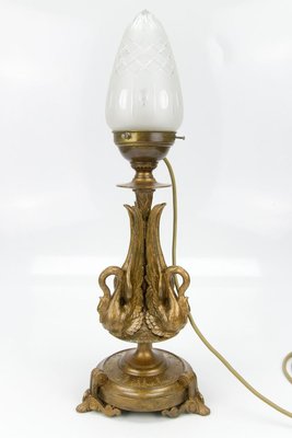 Empire Style Bronze-Colored Pewter and Frosted Cut Glass Table Lamp, 1900s-KEG-799448