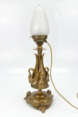 Empire Style Bronze-Colored Pewter and Frosted Cut Glass Table Lamp, 1900s-KEG-799448