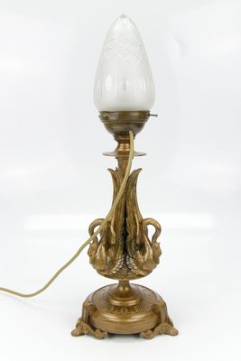 Empire Style Bronze-Colored Pewter and Frosted Cut Glass Table Lamp, 1900s-KEG-799448