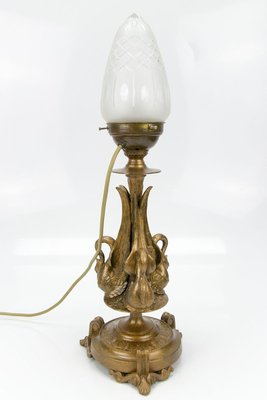 Empire Style Bronze-Colored Pewter and Frosted Cut Glass Table Lamp, 1900s-KEG-799448