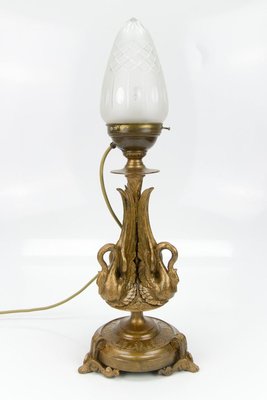 Empire Style Bronze-Colored Pewter and Frosted Cut Glass Table Lamp, 1900s-KEG-799448