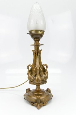 Empire Style Bronze-Colored Pewter and Frosted Cut Glass Table Lamp, 1900s-KEG-799448