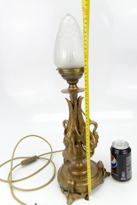 Empire Style Bronze-Colored Pewter and Frosted Cut Glass Table Lamp, 1900s-KEG-799448