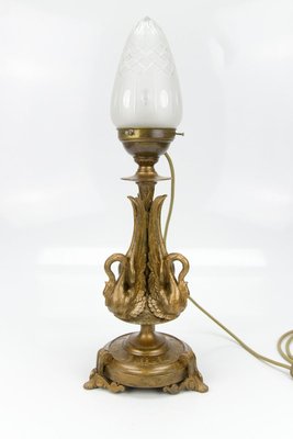 Empire Style Bronze-Colored Pewter and Frosted Cut Glass Table Lamp, 1900s-KEG-799448