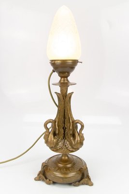 Empire Style Bronze-Colored Pewter and Frosted Cut Glass Table Lamp, 1900s-KEG-799448