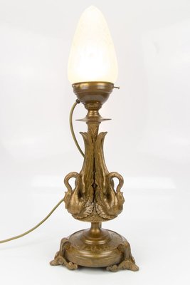 Empire Style Bronze-Colored Pewter and Frosted Cut Glass Table Lamp, 1900s-KEG-799448