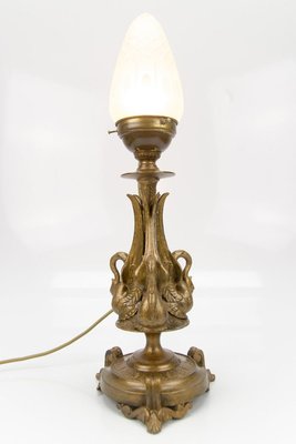 Empire Style Bronze-Colored Pewter and Frosted Cut Glass Table Lamp, 1900s-KEG-799448