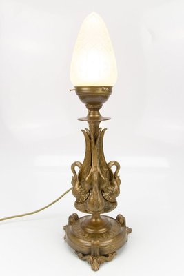 Empire Style Bronze-Colored Pewter and Frosted Cut Glass Table Lamp, 1900s-KEG-799448