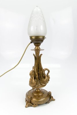 Empire Style Bronze-Colored Pewter and Frosted Cut Glass Table Lamp, 1900s-KEG-799448