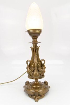 Empire Style Bronze-Colored Pewter and Frosted Cut Glass Table Lamp, 1900s-KEG-799448